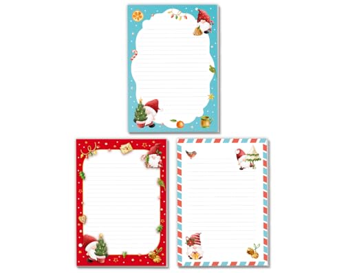 3 Blöcke mit Kindermotiv Weihnachtsmotiv für Mädchen Jungen Weihnachten Notizblock Schreibblock Briefblock Tomte Gnome (3 verschiedene Blöcke mit je 25 Blätter in A5-Format) von Minkocards