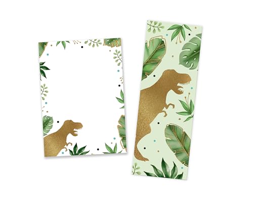 6 Lesezeichen + 6 Mini-Notizblöcke (A7-Format) Dino Dinosaurier Mitgebsel für Kindergeburtstag Gastgeschenke für Kinder Jungen Mädchen von Minkocards