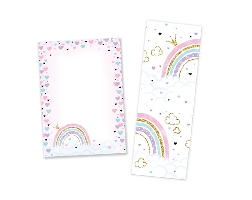 6 Lesezeichen + 6 Mini-Notizblöcke (A7-Format) Regenbogen Mitgebsel für Kindergeburtstag Gastgeschenke für Kinder Mädchen von Minkocards