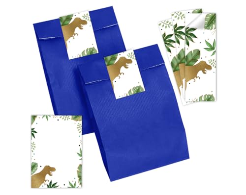 6 Mini-Notizblöcke + 6 Geschenktüten (blau) + 6 Aufkleber Dino Dinosaurier Mitgebsel Mädchen Jungen Gastgeschenke für Kindergeburtstag Jungsgeburtstag Mädchengeburtstag von Minkocards