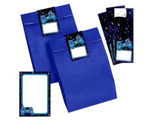 6 Mini-Notizblöcke + 6 Geschenktüten (blau) + 6 Aufkleber Game Gamer-Party Mitgebsel Mädchen Jungen Gastgeschenke für Kindergeburtstag Jungsgeburtstag Mädchengeburtstag von Minkocards