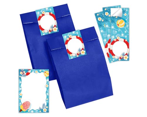 6 Mini-Notizblöcke + 6 Geschenktüten (blau) + 6 Aufkleber Schwimmbad Pool-Party Mitgebsel Mädchen Jungen Gastgeschenke für Kindergeburtstag Jungengeburtstag Mädchengeburtstag von Minkocards