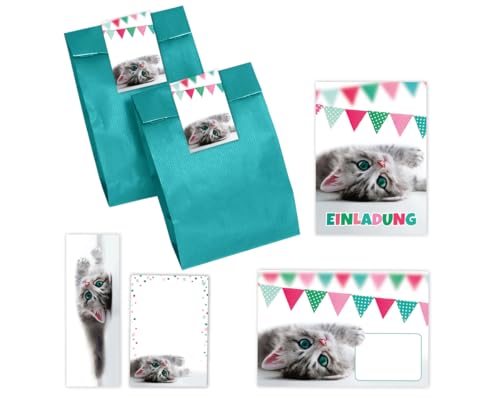 8 Einladungskarten zum Kindergeburtstag Mädchen Jungen Katze Einladungen Geburtstag Kinder incl. 8 Umschläge, 8 Partytüten/petrol, 8 Aufkleber, 8 Lesezeichen, 8 Mini-Notizblöcke 8 Einladungskarten zum Kindergeburtstag Mädchen Jungen Katze Einladungen Geburtstag Kinder incl. 8 Umschläge, 8 Partytüten/petrol, 8 Aufkleber, 8 Lesezeichen, 8 Mini-Notizblöcke von Minkocards