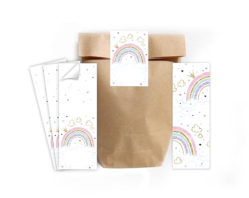 8 Lesezeichen + 8 Geschenktüten (natur) + 8 Aufkleber Regenbogen Mitgebsel Mädchen Gastgeschenke für Kindergeburtstag Mädchengeburtstag von Minkocards
