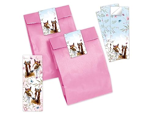 8 Lesezeichen + 8 Geschenktüten (rosa) + 8 Aufkleber Pferd Mitgebselset Gastgeschenke für Kindergeburtstag Mädchengeburtstag von Minkocards