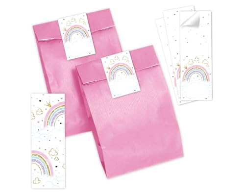 8 Lesezeichen + 8 Geschenktüten (rosa) + 8 Aufkleber Regenbogen Mitgebsel Mädchen Gastgeschenke für Kindergeburtstag Mädchengeburtstag von Minkocards