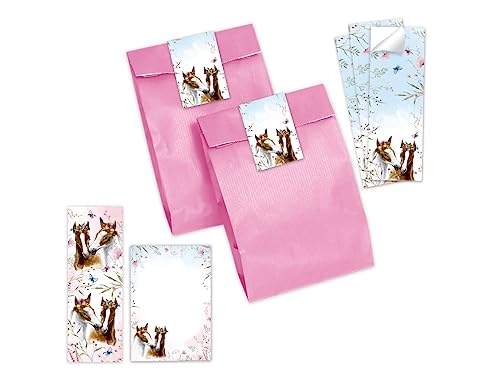 8 Lesezeichen + 8 Notizblöcke + 8 Geschenktüten (rosa) + 8 Aufkleber Pferd Mitgebselset Gastgeschenke für Kindergeburtstag Mädchengeburtstag von Minkocards
