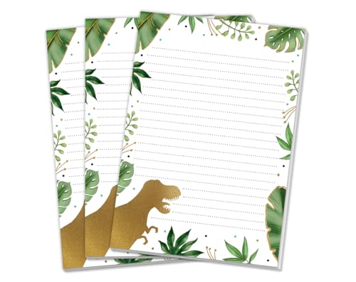 Blöcke Schreibblock mit Kindermotiv Dino Dinosaurier Notizblöcke mit Linien für Jungen Jungs Briefbögenblock liniert (3 Blöcke mit je 25 Blätter in A5-Format) von Minkocards
