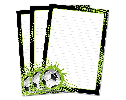 Blöcke Schreibblock mit Kindermotiv Fussball Fußball Notizblöcke mit Linien für Jungen Jungs Briefbögenblock liniert (3 Blöcke mit je 25 Blätter in A5-Format) von Minkocards
