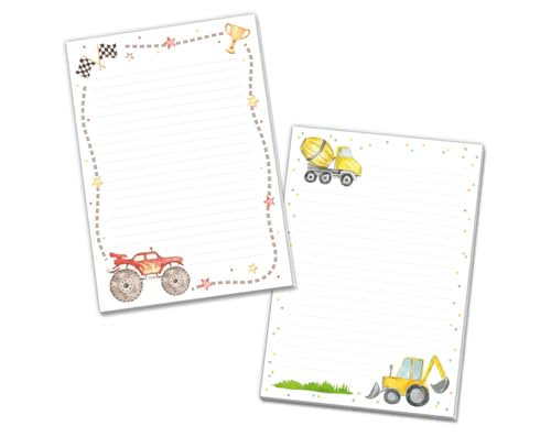 Blöcke Schreibblock mit Kindermotiv Notizblöcke mit Linien für Jungen Jungs Briefbögenblock liniert (2 Blöcke: Truck, Baustelle mit je 25 Blätter in A5-Format) von Minkocards