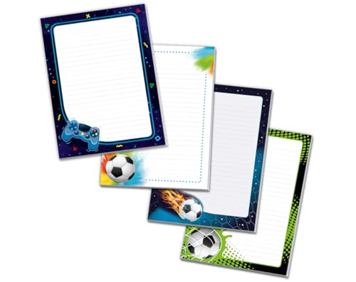 Blöcke Schreibblock mit Kindermotiv Notizblöcke mit Linien für Jungen Jungs Briefbögenblock liniert (4 Blöcke: 1 x Game, 3 x Fußball mit je 25 Blätter in A5-Format) von Minkocards
