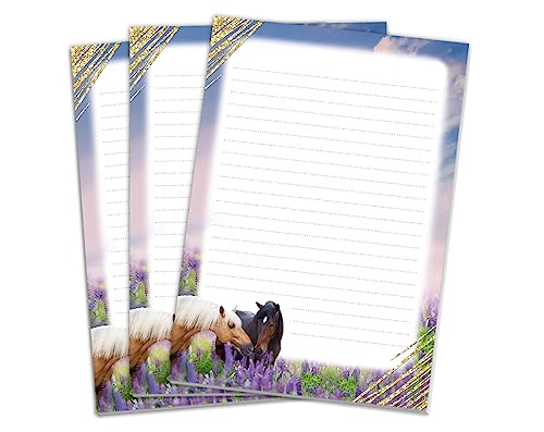 Blöcke Schreibblock mit Kindermotiv Pferde Notizblöcke mit Linien für Mädchen Briefbögenblock liniert (3 Blöcke mit je 25 Blätter in A5-Format) von Minkocards