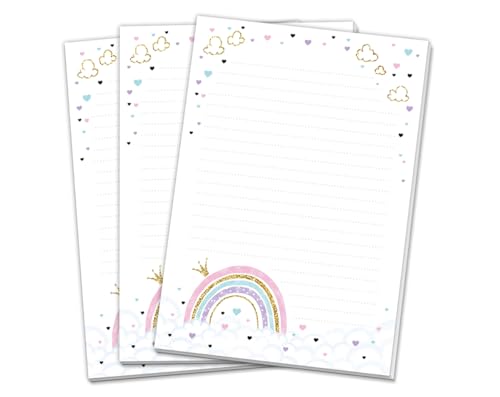 Blöcke Schreibblock mit Kindermotiv Regenbogen Notizblöcke mit Linien für Mädchen Briefbögenblock liniert (3 Blöcke mit je 25 Blätter in A5-Format) von Minkocards