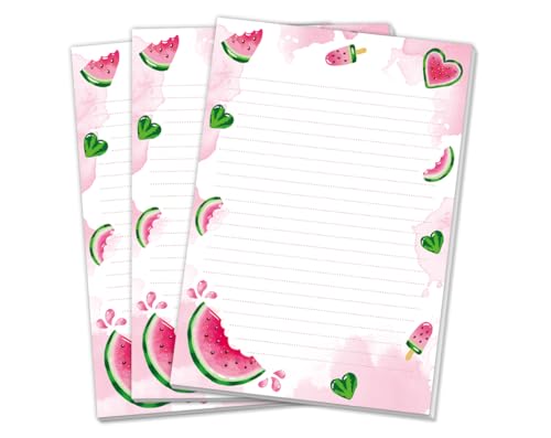 Blöcke Schreibblock mit Kindermotiv Wassermelone Eis Notizblöcke mit Linien für Mädchen Briefbögenblock liniert (3 Blöcke mit je 25 Blätter in A5-Format) von Minkocards