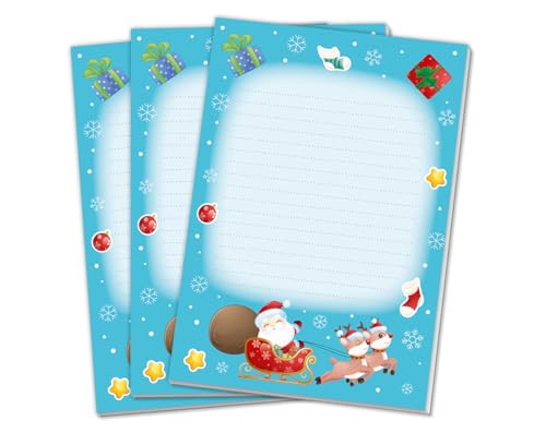 Blöcke Schreibblock mit Weihnachtensmotiv Kindermotiv Weihnachtsmann für Mädchen Jungen Weihnachten Schreibblock Briefblock Notizblock (3 gleiche Blöcke mit je 25 Blätter in A5-Format) von Minkocards