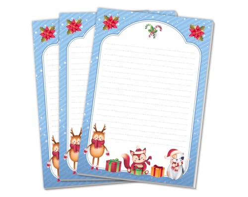 Blöcke Schreibblock mit Weihnachtensmotiv Kindermotiv für Mädchen Jungen Weihnachten Schreibblock Briefblock Notizblock (3 gleiche Blöcke/Reh (blau) mit je 25 Blätter in A5-Format) von Minkocards