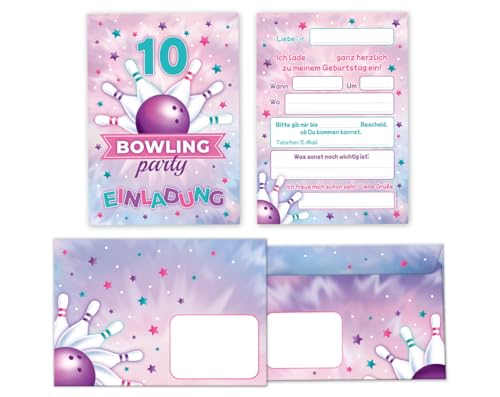 Minkocards 10 Einladungskarten incl. 10 Umschläge zum 10. Kindergeburtstag Bowling Kegeln Bowling-Party Mädchen Einladungen zum zehnten Einladungen zehnte Mädchengeburtstag von Minkocards