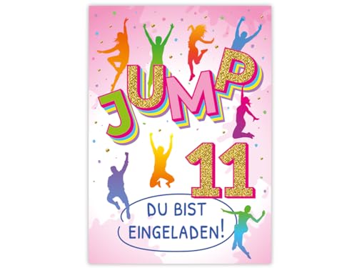 Minkocards 10 Einladungskarten zum 11. Kindergeburtstag Mädchen Jump Trampolin Einladungen elfte Mädchengeburtstag Geburtstagseinladungen von Minkocards