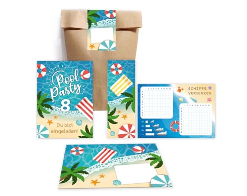 Minkocards 10 Einladungskarten zum 8. Kindergeburtstag Schwimmbad Jungen Mädchen Einladung achte Geburtstag incl. 10 Umschläge, 10 Partytüten/natur, 10 Aufkleber, 10 Lesezeichen, 10 Schiffe versenken Minkocards 10 Einladungskarten zum 8. Kindergeburtstag Schwimmbad Jungen Mädchen Einladung achte Geburtstag incl. 10 Umschläge, 10 Partytüten/natur, 10 Aufkleber, 10 Lesezeichen, 10 Schiffe versenken von Minkocards