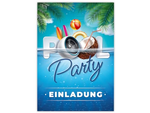 Minkocards 10 Einladungskarten zum Kindergeburtstag Pool-Party Schwimmbad Jungen Mädchen Einladung Mädchengeburtstag Jungsgeburtstag von Minkocards
