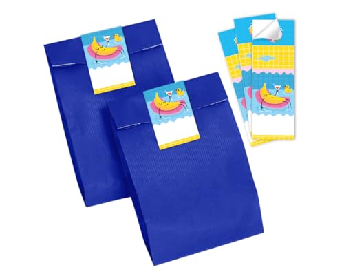 Minkocards 10 Geschenktüten (blau) + 10 Aufkleber Schwimmbad Pool-Party Geschenktüten für Mitgebsel Mädchen Jungen Gastgeschenk einpacken beim Kindergeburtstag Jungengeburtstag Mädchengeburtstag von Minkocards