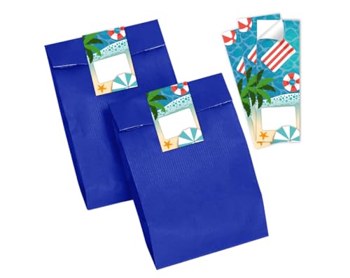 Minkocards 10 Geschenktüten (blau) + 10 Aufkleber Schwimmbad Pool-Party Geschenktüten für Mitgebsel Mädchen Jungen Gastgeschenk einpacken beim Kindergeburtstag Jungengeburtstag Mädchengeburtstag von Minkocards