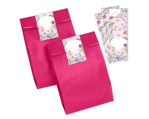 Minkocards 10 Geschenktüten (pink) + 10 Aufkleber Feen Prinzessin Geschenktüten für Mitgebsel Gastgeschenk einpacken beim Kindergeburtstag Mädchengeburtstag von Minkocards