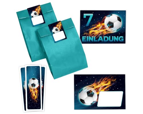 Minkocards 12 Einladungskarten 7. Kindergeburtstag Junge Fussball Einladungen siebte Jungsgeburtstag Fußball incl. 12 Umschläge, 12 Partytüten/petrol, 12 Aufkleber, 12 Lesezeichen Minkocards 12 Einladungskarten 7. Kindergeburtstag Junge Fussball Einladungen siebte Jungsgeburtstag Fußball incl. 12 Umschläge, 12 Partytüten/petrol, 12 Aufkleber, 12 Lesezeichen von Minkocards