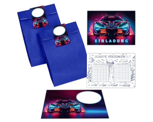 Minkocards 12 Einladungskarten Kindergeburtstag Junge Auto Rennauto Einladungen Jungsgeburtstag Rennwagen incl. 12 Umschläge, 12 Partytüten/blau, 12 Aufkleber, 12 Schiffe versenken Minkocards 12 Einladungskarten Kindergeburtstag Junge Auto Rennauto Einladungen Jungsgeburtstag Rennwagen incl. 12 Umschläge, 12 Partytüten/blau, 12 Aufkleber, 12 Schiffe versenken von Minkocards