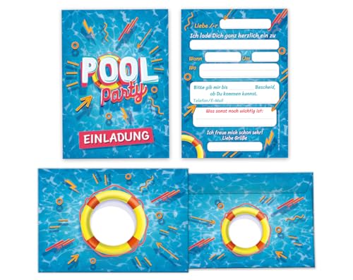Minkocards 12 Einladungskarten incl. 12 Umschläge Kindergeburtstag Pool-Party Schwimmbad Jungen Mädchen Einladung Mädchengeburtstag Jungsgeburtstag von Minkocards