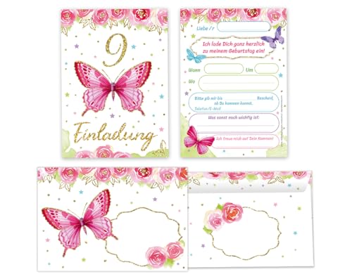 Minkocards 12 Einladungskarten incl. 12 Umschläge zum 9. Kindergeburtstag Mädchen Schmetterling Einladungen neunte Geburtstag Kinder Mädchengeburtstag Minkocards 12 Einladungskarten incl. 12 Umschläge zum 9. Kindergeburtstag Mädchen Schmetterling Einladungen neunte Geburtstag Kinder Mädchengeburtstag von Minkocards