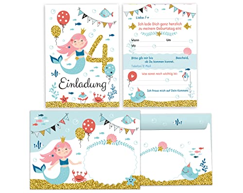 Minkocards 12 Einladungskarten incl. 12 Umschläge zum vierten Kindergeburtstag 4. Geburtstag Mädchen Meerjungfrau bunte Einladungen zum Geburtstag Kinder Einladungsset Minkocards 12 Einladungskarten incl. 12 Umschläge zum vierten Kindergeburtstag 4. Geburtstag Mädchen Meerjungfrau bunte Einladungen zum Geburtstag Kinder Einladungsset von Minkocards