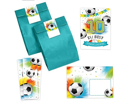 Minkocards 12 Einladungskarten zum 10. Kindergeburtstag Junge Fußball Fussball Einladungen zum zehnten Geburtstag incl. 12 Umschläge, 12 Partytüten/petrol, 12 Aufkleber, 12 Lesezeichen Minkocards 12 Einladungskarten zum 10. Kindergeburtstag Junge Fußball Fussball Einladungen zum zehnten Geburtstag incl. 12 Umschläge, 12 Partytüten/petrol, 12 Aufkleber, 12 Lesezeichen von Minkocards
