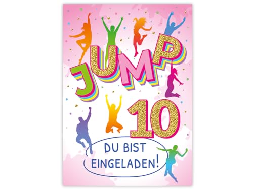 Minkocards 12 Einladungskarten zum 10. Kindergeburtstag Mädchen Jump Trampolin Einladungen zehnte Mädchengeburtstag Geburtstagseinladungen von Minkocards