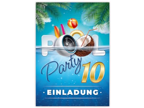 Minkocards 12 Einladungskarten zum 10. Kindergeburtstag Schwimmbad Schwimmen Jungen Mädchen Einladungen zehnte Geburtstag von Minkocards