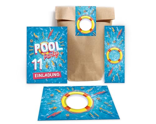 Minkocards 12 Einladungskarten zum 11. Kindergeburtstag Schwimmbad Jungen Mädchen Einladung elfte Geburtstagen incl. 12 Umschläge, 12 Partytüten/natur, 12 Aufkleber, 12 Lesezeichen Minkocards 12 Einladungskarten zum 11. Kindergeburtstag Schwimmbad Jungen Mädchen Einladung elfte Geburtstagen incl. 12 Umschläge, 12 Partytüten/natur, 12 Aufkleber, 12 Lesezeichen von Minkocards