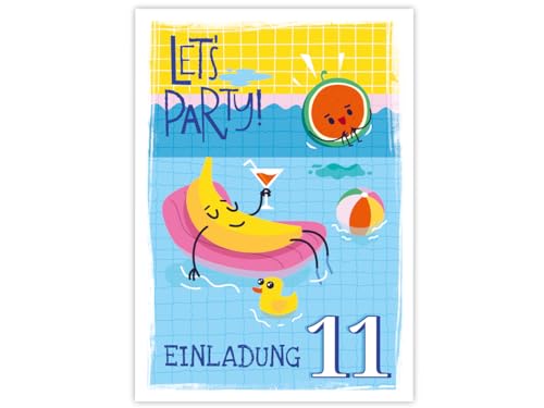 Minkocards 12 Einladungskarten zum 11. Kindergeburtstag Schwimmbad Schwimmen Jungen Mädchen Einladung elfte Geburtstag von Minkocards