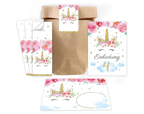 Minkocards 12 Einladungskarten zum 4. Kindergeburtstag Mädchen Einhorn Einladung vierte Geburtstag Mädchengeburtstag incl. 12 Umschläge, 12 Partytüten/natur, 12 Aufkleber Minkocards 12 Einladungskarten zum 4. Kindergeburtstag Mädchen Einhorn Einladung vierte Geburtstag Mädchengeburtstag incl. 12 Umschläge, 12 Partytüten/natur, 12 Aufkleber von Minkocards