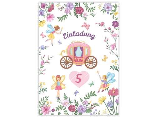 Minkocards 12 Einladungskarten zum 5. Kindergeburtstag Feen Prinzessin Mädchen Einladung fünfte Mädchengeburtstag Geburtstagseinladungen von Minkocards