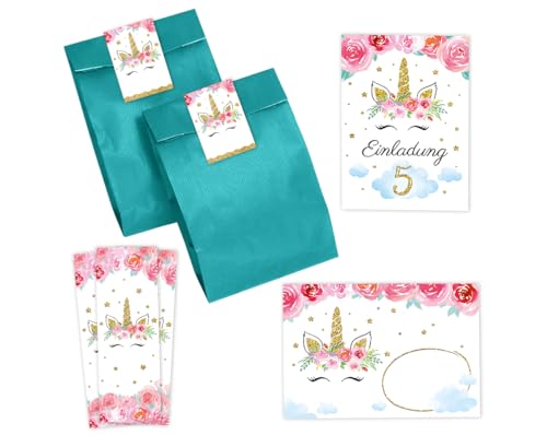 Minkocards 12 Einladungskarten zum 5. Kindergeburtstag Mädchen Einhorn Einladung fünfte Mädchengeburtstag incl. 12 Umschläge, 12 Partytüten/petrol, 12 Aufkleber, 12 Lesezeichen Minkocards 12 Einladungskarten zum 5. Kindergeburtstag Mädchen Einhorn Einladung fünfte Mädchengeburtstag incl. 12 Umschläge, 12 Partytüten/petrol, 12 Aufkleber, 12 Lesezeichen von Minkocards