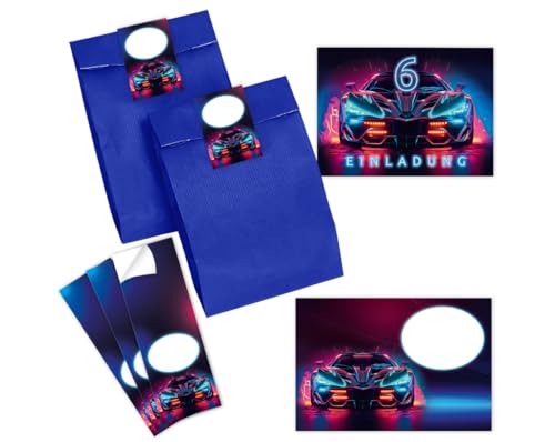 Minkocards 12 Einladungskarten zum 6. Kindergeburtstag Junge Auto Rennauto Einladungen sechste Jungsgeburtstag Rennwagen incl. 12 Umschläge, 12 Partytüten/blau, 12 Aufkleber Minkocards 12 Einladungskarten zum 6. Kindergeburtstag Junge Auto Rennauto Einladungen sechste Jungsgeburtstag Rennwagen incl. 12 Umschläge, 12 Partytüten/blau, 12 Aufkleber von Minkocards