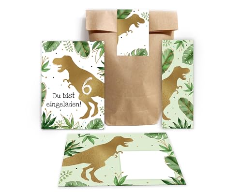 Minkocards 12 Einladungskarten zum 6. Kindergeburtstag Junge Dino Dinosaurier Einladungen sechste Jungsgeburtstag incl. 12 Umschläge, 12 Partytüten/natur, 12 Aufkleber, 12 Lesezeichen Minkocards 12 Einladungskarten zum 6. Kindergeburtstag Junge Dino Dinosaurier Einladungen sechste Jungsgeburtstag incl. 12 Umschläge, 12 Partytüten/natur, 12 Aufkleber, 12 Lesezeichen von Minkocards