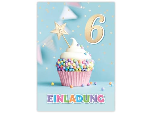 Minkocards 12 Einladungskarten zum 6. Kindergeburtstag Mädchen Jungen Muffin Einladungen sechste Geburtstag Mädchengeburtstag Jungsgeburtstag Geburtstagseinladungen von Minkocards