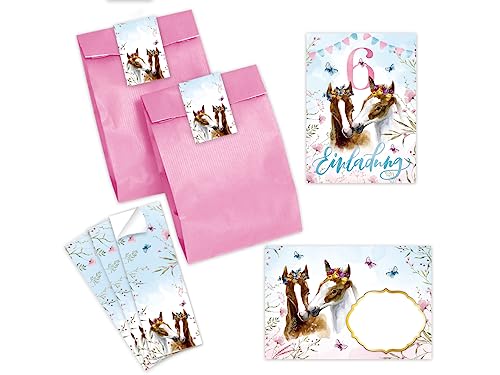 Minkocards 12 Einladungskarten zum 6. Kindergeburtstag Mädchen Pferde Einladung sechste Geburtstag incl. 12 Umschläge, 12 Partytüten/rosa, 12 Aufkleber Minkocards 12 Einladungskarten zum 6. Kindergeburtstag Mädchen Pferde Einladung sechste Geburtstag incl. 12 Umschläge, 12 Partytüten/rosa, 12 Aufkleber von Minkocards