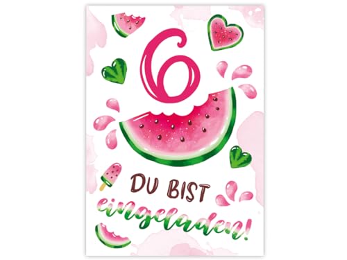 Minkocards 12 Einladungskarten zum 6. Kindergeburtstag Mädchen Wassermelone Einladung sechste Geburtstag Mädchengeburtstag Geburtstagseinladungen von Minkocards