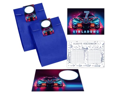 Minkocards 12 Einladungskarten zum 7. Kindergeburtstag Junge Auto Rennauto Einladungen siebte Jungsgeburtstag Rennwagen incl. 12 Umschläge, 12 Partytüten/blau, 12 Aufkleber, 12 Schiffe versenken Minkocards 12 Einladungskarten zum 7. Kindergeburtstag Junge Auto Rennauto Einladungen siebte Jungsgeburtstag Rennwagen incl. 12 Umschläge, 12 Partytüten/blau, 12 Aufkleber, 12 Schiffe versenken von Minkocards