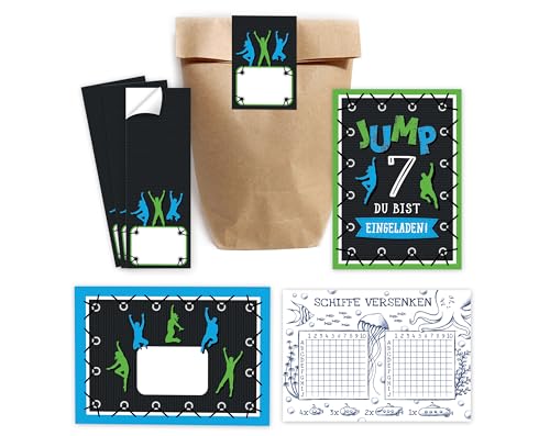 Minkocards 12 Einladungskarten zum 7. Kindergeburtstag Junge Mädchen Jump Trampolin Einladungen siebte Geburtstag incl. 12 Umschläge, 12 Partytüten/natur, 12 Aufkleber, 12 Schiffe versenken Minkocards 12 Einladungskarten zum 7. Kindergeburtstag Junge Mädchen Jump Trampolin Einladungen siebte Geburtstag incl. 12 Umschläge, 12 Partytüten/natur, 12 Aufkleber, 12 Schiffe versenken von Minkocards
