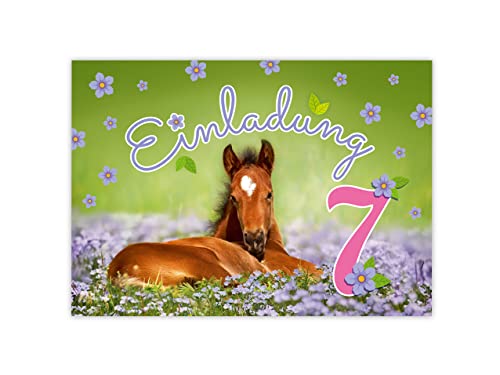 Minkocards 12 Einladungskarten zum 7. Kindergeburtstag Mädchen Pferd Einladung siebte Geburtstag Kinder bunte Geburtstagseinladungen von Minkocards