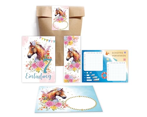Minkocards 12 Einladungskarten zum 7. Kindergeburtstag Mädchen Pferd Einladung siebte Geburtstag incl. 12 Umschläge, 12 Partytüten/natur, 12 Aufkleber, 12 Lesezeichen, 12 Schiffe versenken Minkocards 12 Einladungskarten zum 7. Kindergeburtstag Mädchen Pferd Einladung siebte Geburtstag incl. 12 Umschläge, 12 Partytüten/natur, 12 Aufkleber, 12 Lesezeichen, 12 Schiffe versenken von Minkocards