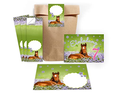 Minkocards 12 Einladungskarten zum 7. Kindergeburtstag Mädchen Pferd Einladung siebte Geburtstag incl. 12 Umschläge, 12 Partytüten/natur, 12 Aufkleber Minkocards 12 Einladungskarten zum 7. Kindergeburtstag Mädchen Pferd Einladung siebte Geburtstag incl. 12 Umschläge, 12 Partytüten/natur, 12 Aufkleber von Minkocards